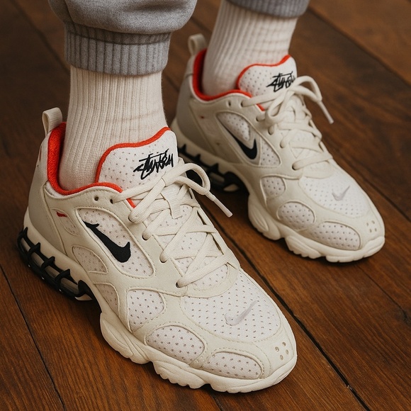 Nike x Stüssy Zoom Spiridon Cage 2 White Red Sneakers Men’s Size 13 - Picture 6 of 16